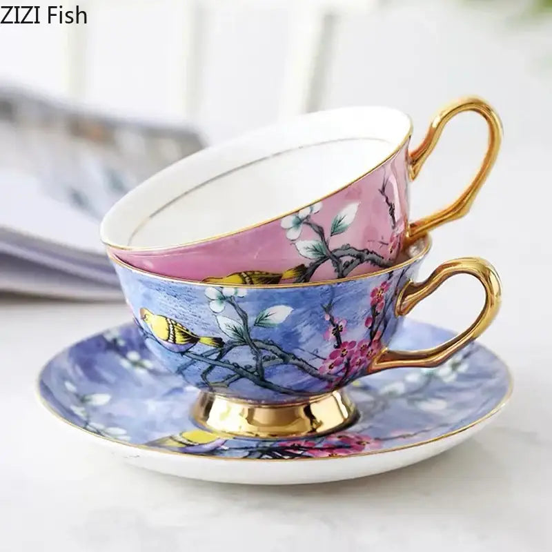 Pink and blue cartoon bird pattern ceramic cup set dining room