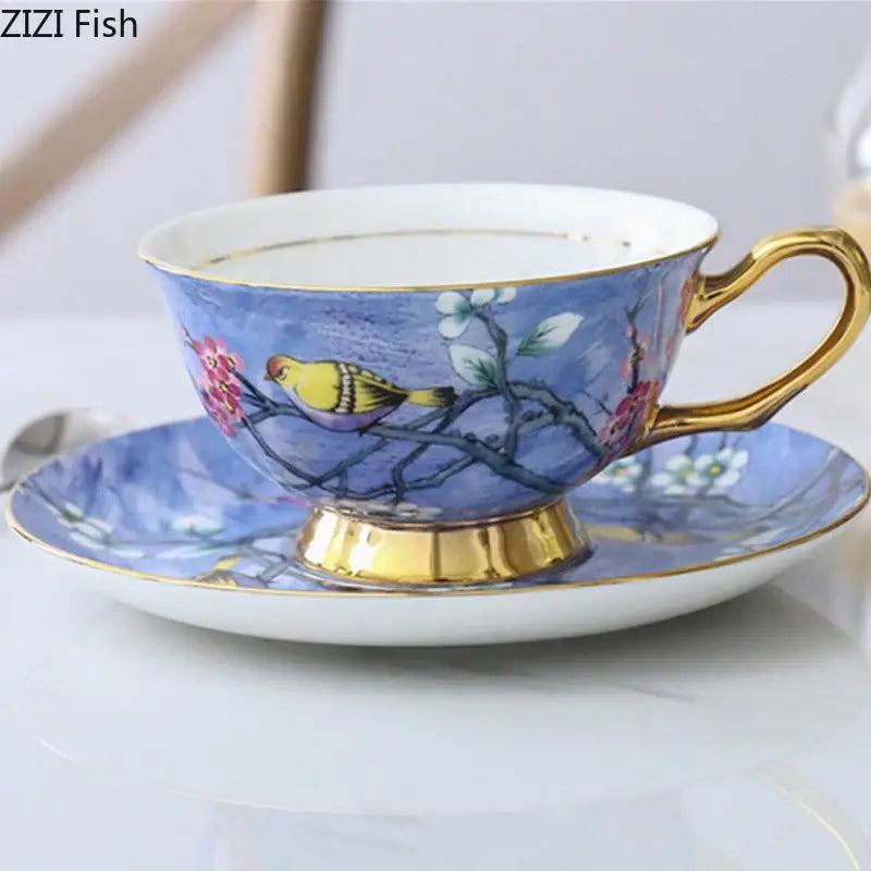 Pink and blue cartoon bird pattern ceramic cup set dining room