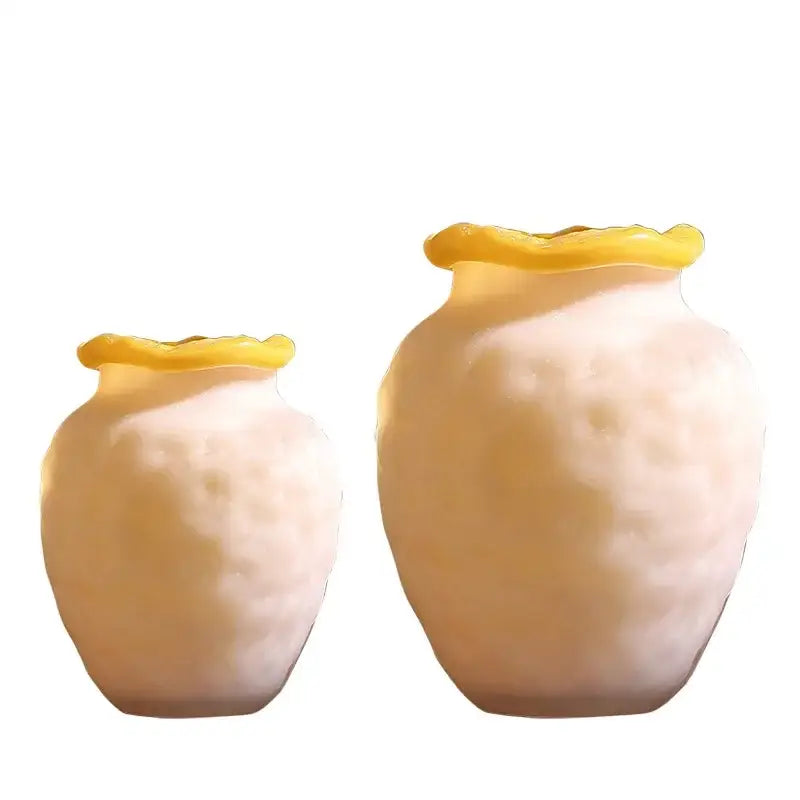 Pink and yellow textured colorful frosted glass vase living room decor