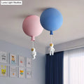 Pink and blue balloon-shaped astronaut ceiling lamp with figurines dangling designed for bedroom pendant lighting