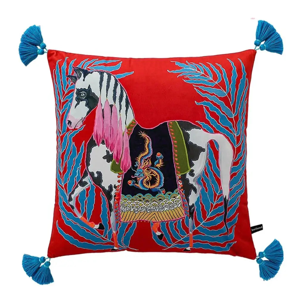 Pink & blue lion dog lumbar pillow cover bedroom tiger decor