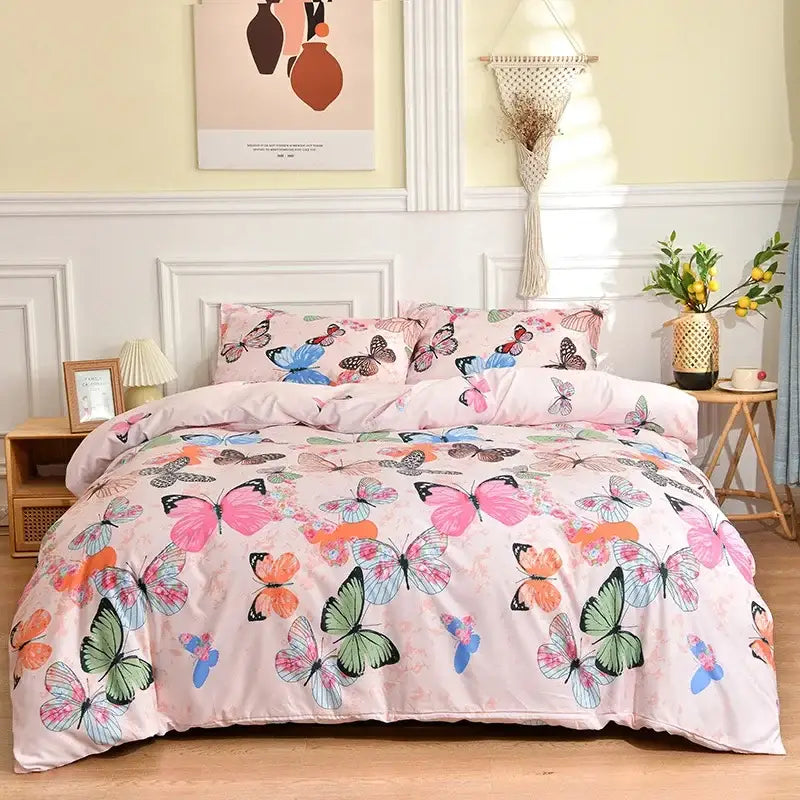 Pink butterfly print bedding set bedroom duvet cover and sheets