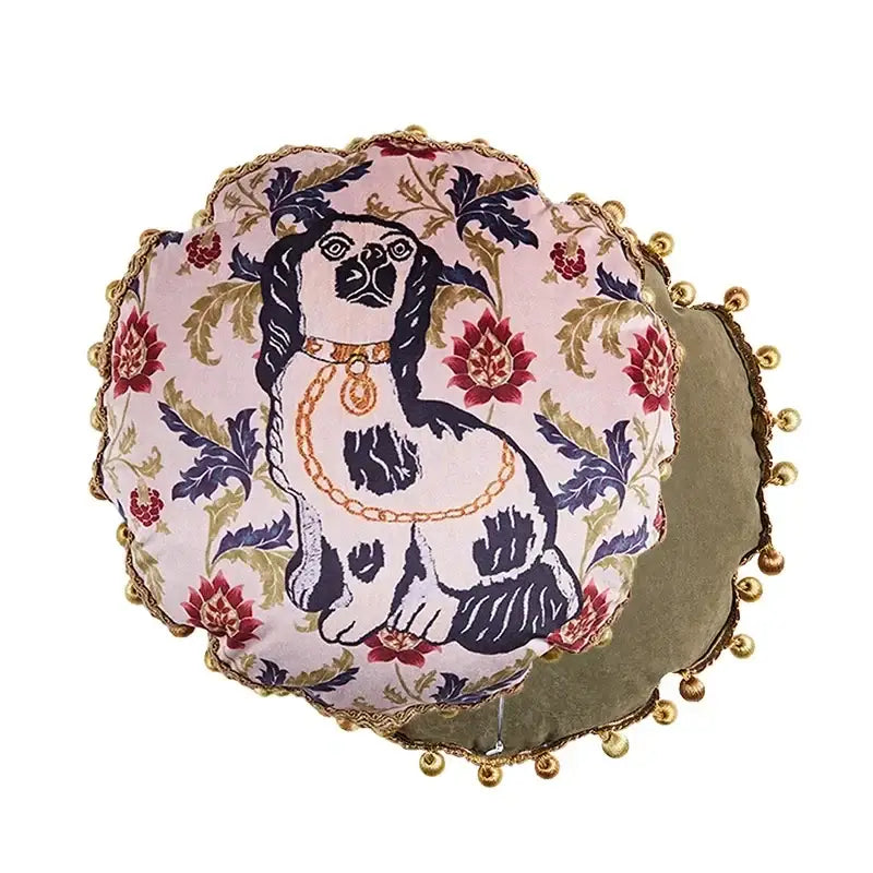 Pink cat print velvet throw pillow case with tassels living room