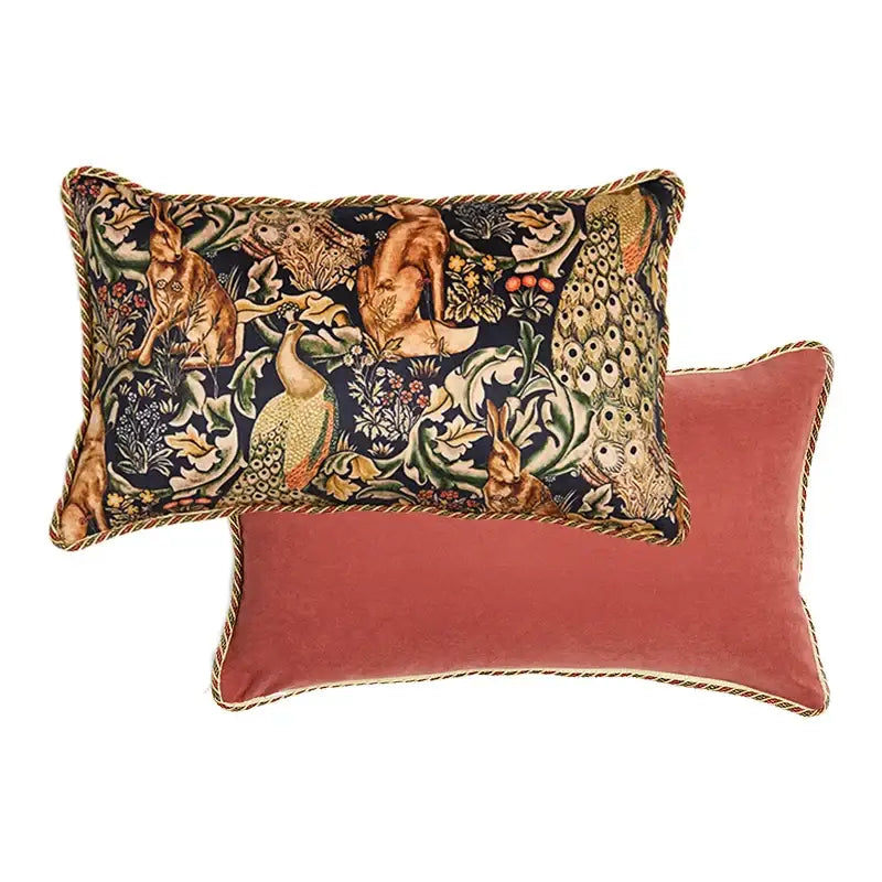Pink cat print velvet throw pillow case with tassels living room