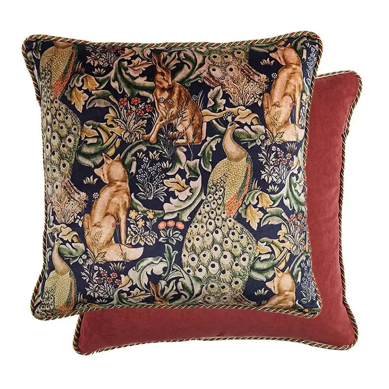 Pink cat print velvet throw pillow case with tassels living room
