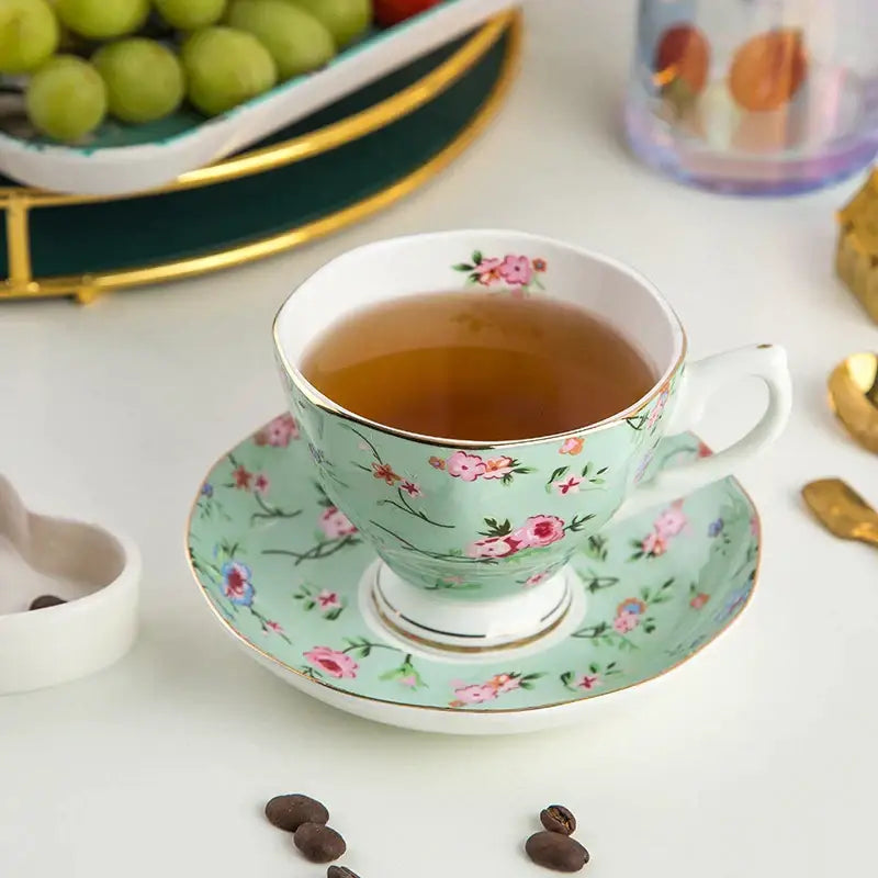 Pink floral bone china flower tea cup set dining room phnom penh trim