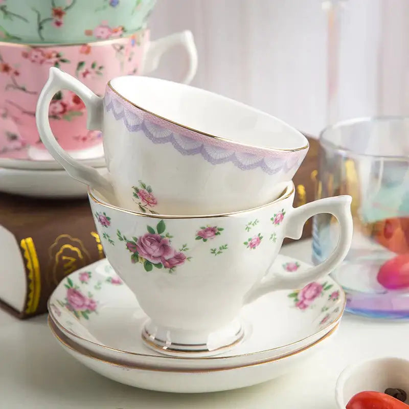 Pink floral bone china flower tea cup set dining room phnom penh trim