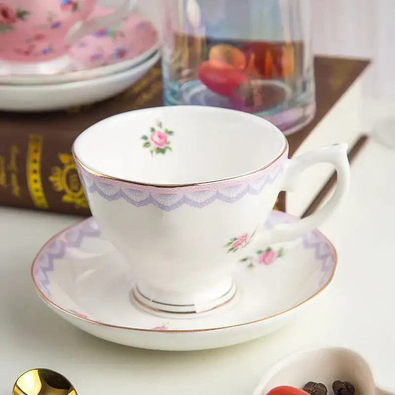 Pink floral bone china flower tea cup set dining room phnom penh trim