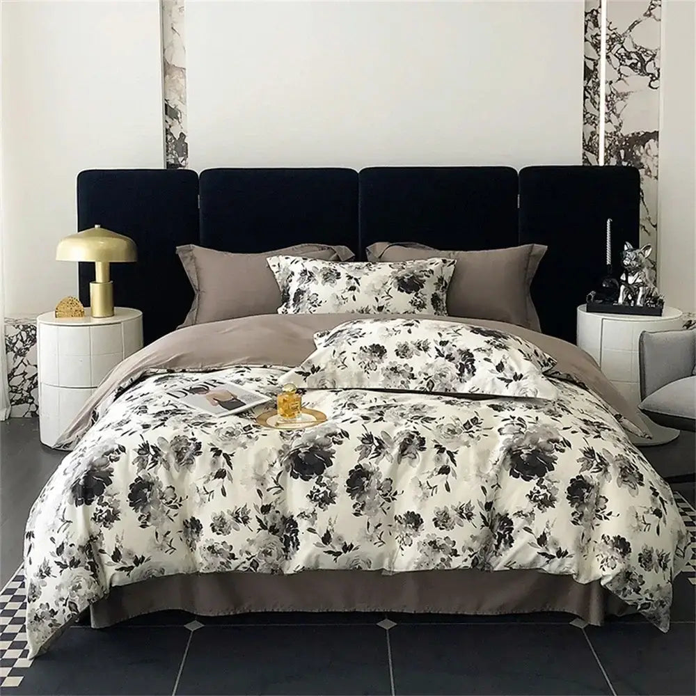 Pink floral satin egyptian cotton bedding set bedroom decor
