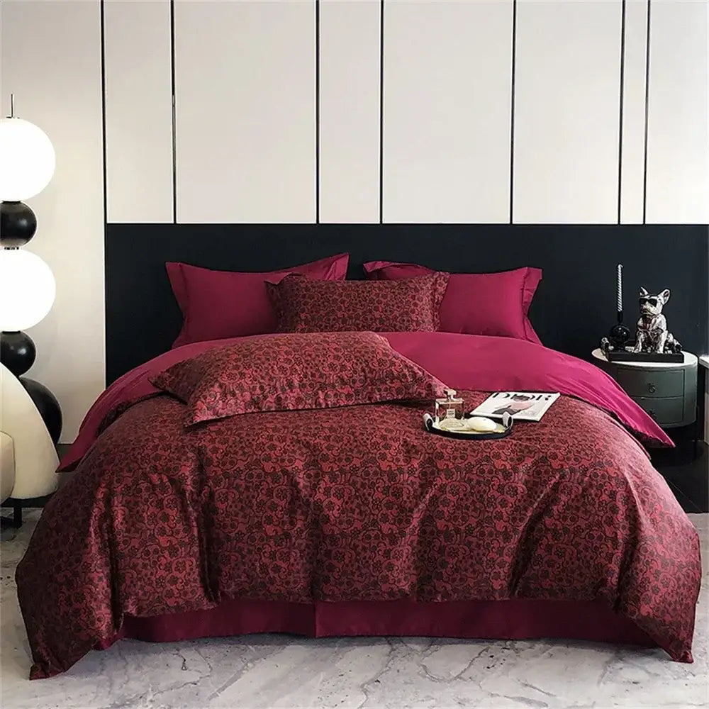 Pink floral satin egyptian cotton bedding set bedroom decor