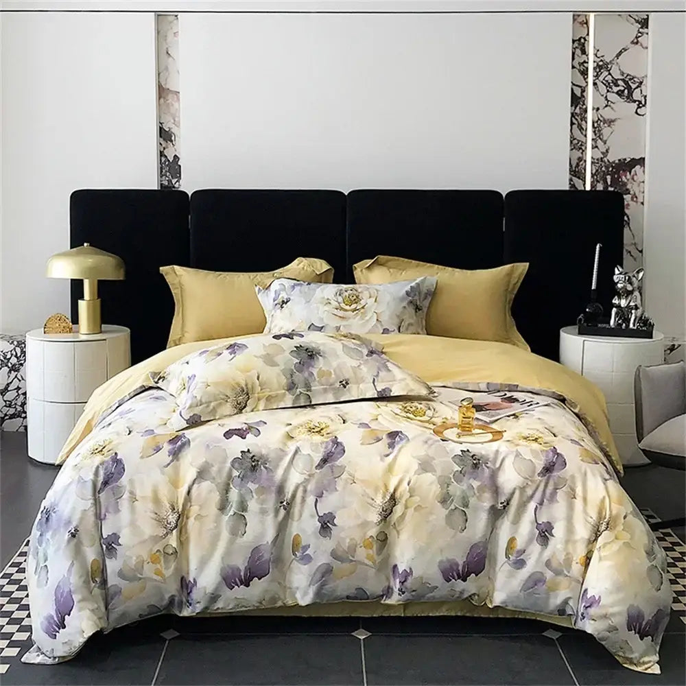Pink floral satin egyptian cotton bedding set bedroom decor