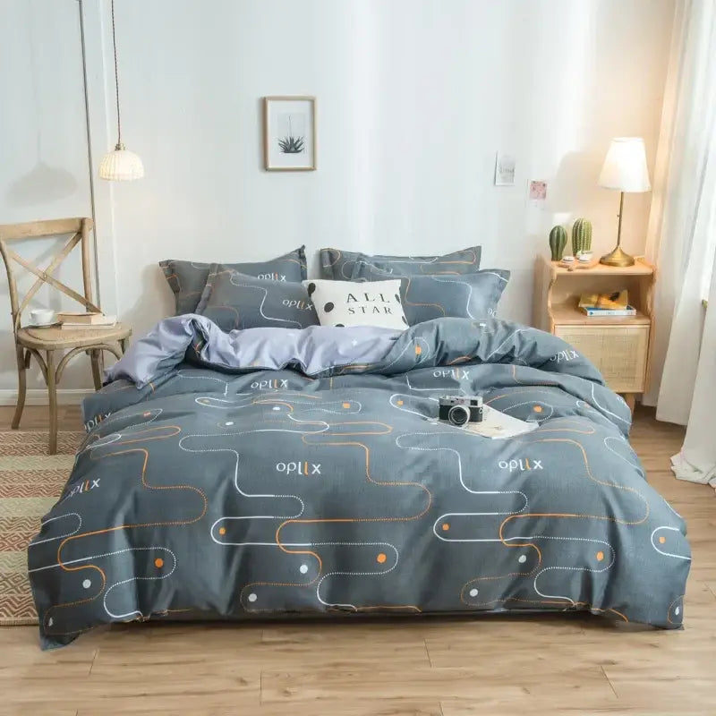 Pink heart cartoon print bedding set bedroom satin finish duvet cover