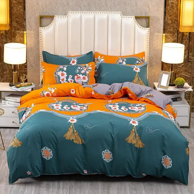 Pink heart cartoon print bedding set bedroom satin finish duvet cover