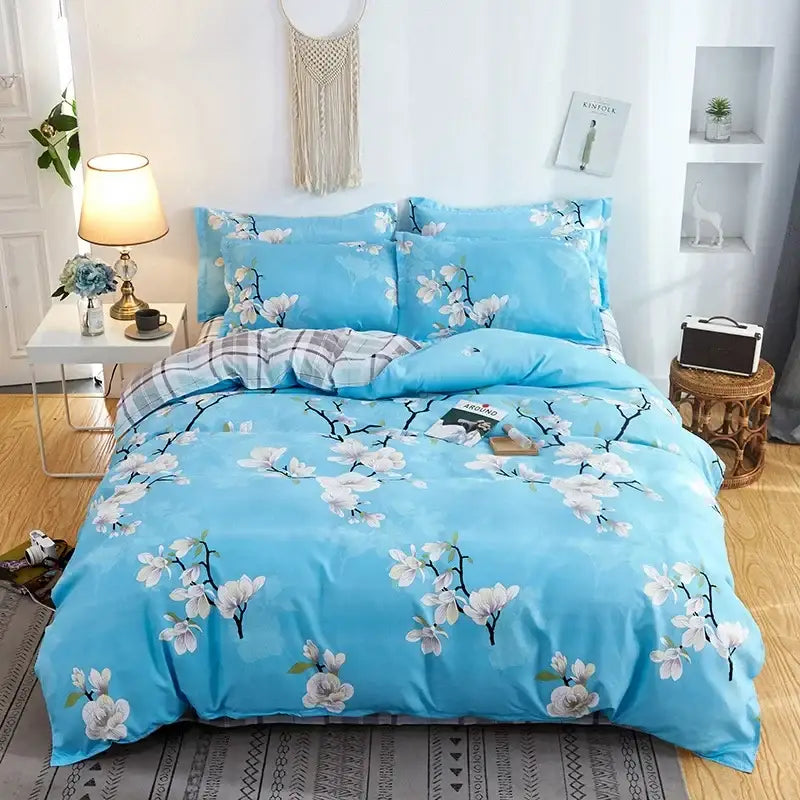 Pink heart cartoon print bedding set bedroom satin finish duvet cover