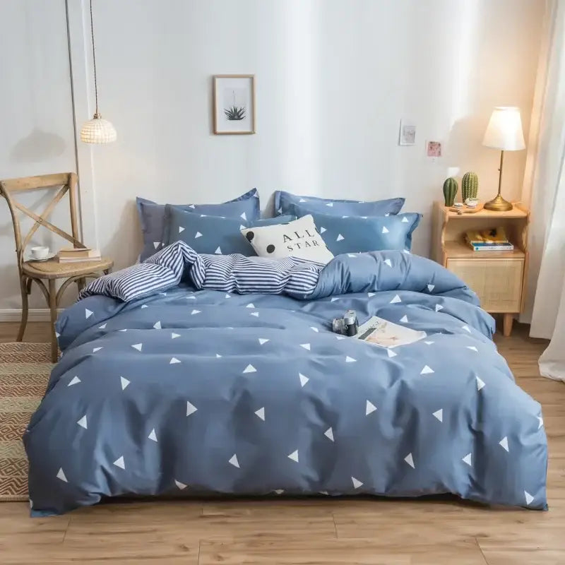 Pink heart cartoon print bedding set bedroom satin finish duvet cover