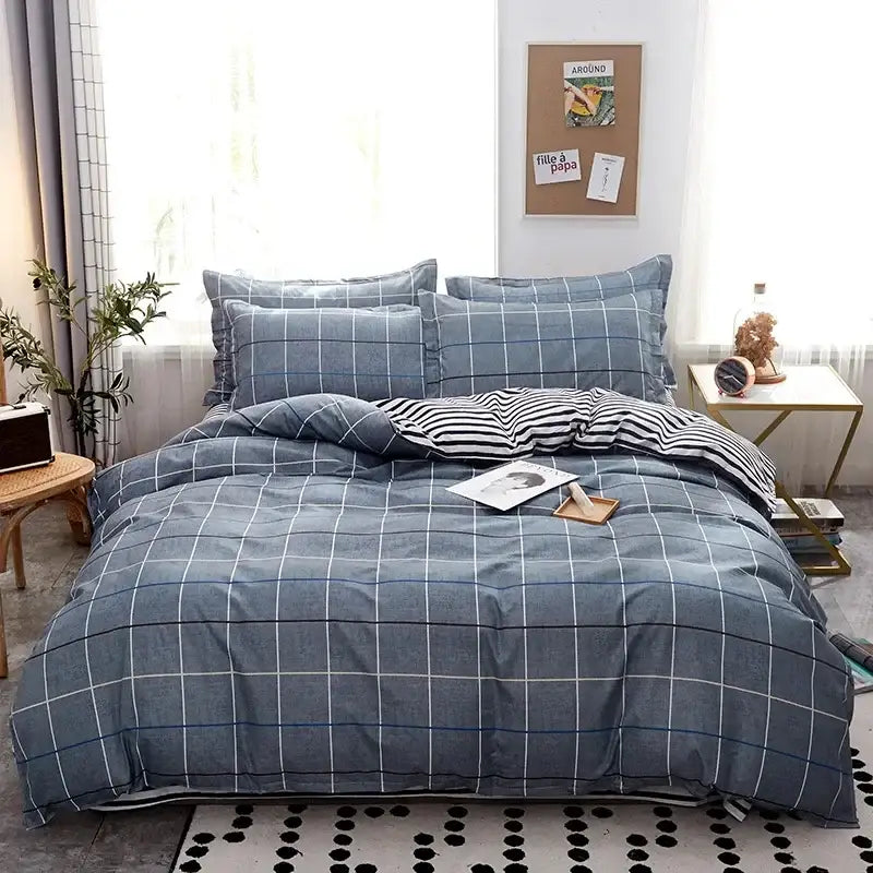 Pink heart cartoon print bedding set bedroom satin finish duvet cover