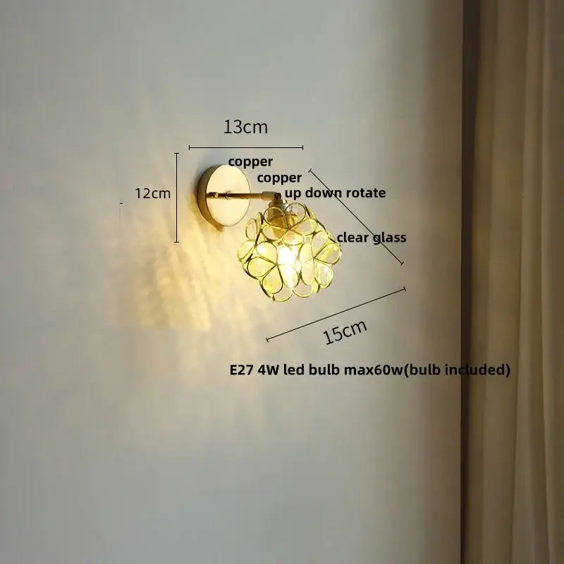 Pink & teal copper butterfly glass wall light bedroom sconce