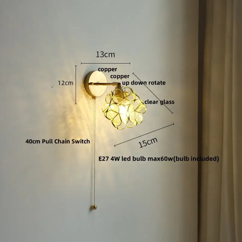 Pink & teal copper butterfly glass wall light bedroom sconce