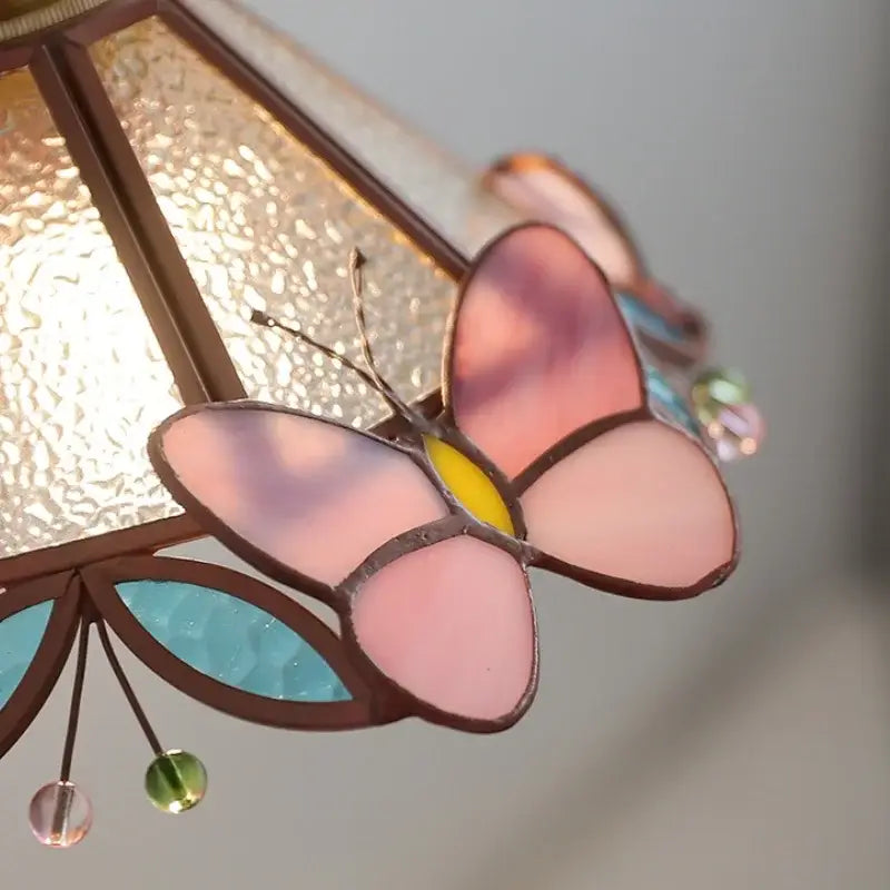 Pink & teal copper butterfly glass wall light bedroom sconce