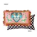 Pink tiger cat print velvet cushion cover living room tassels