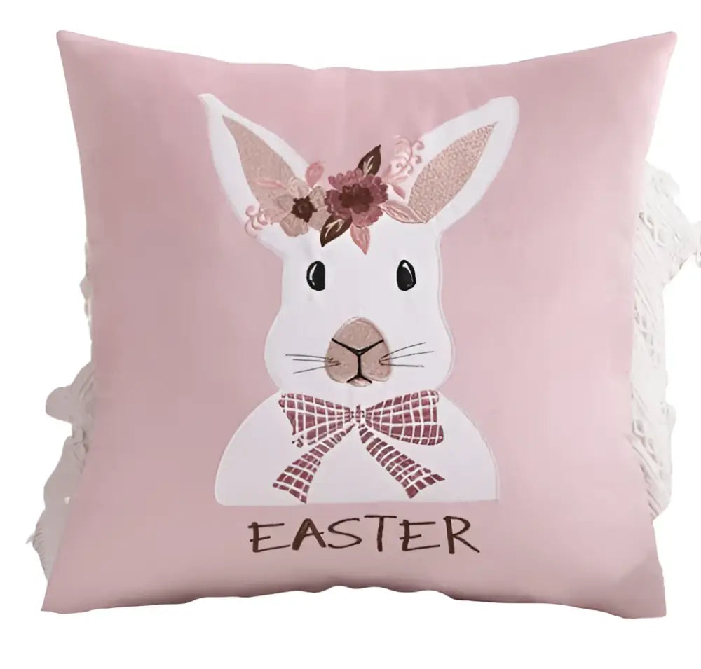 Pink & white floral embroidered bunny cushion cover living room decor