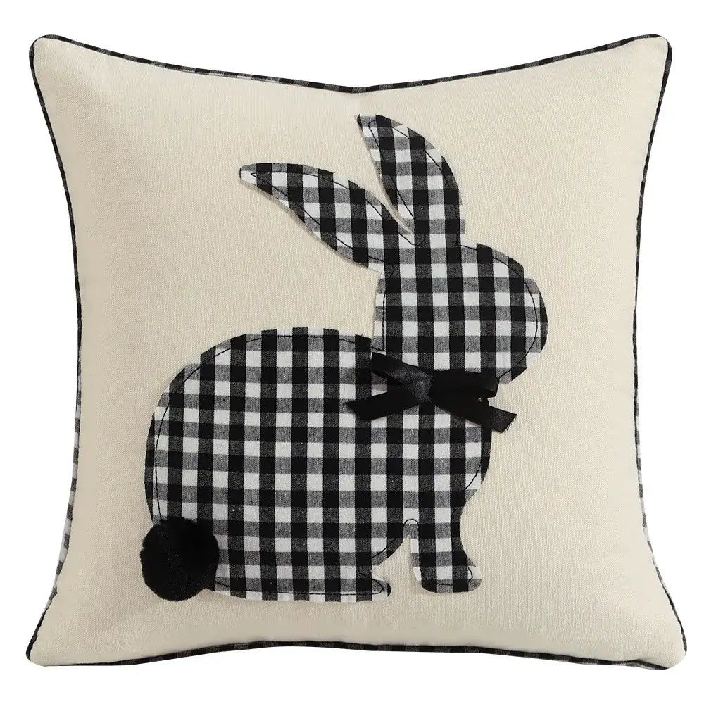 Pink & white floral embroidered bunny cushion cover living room decor