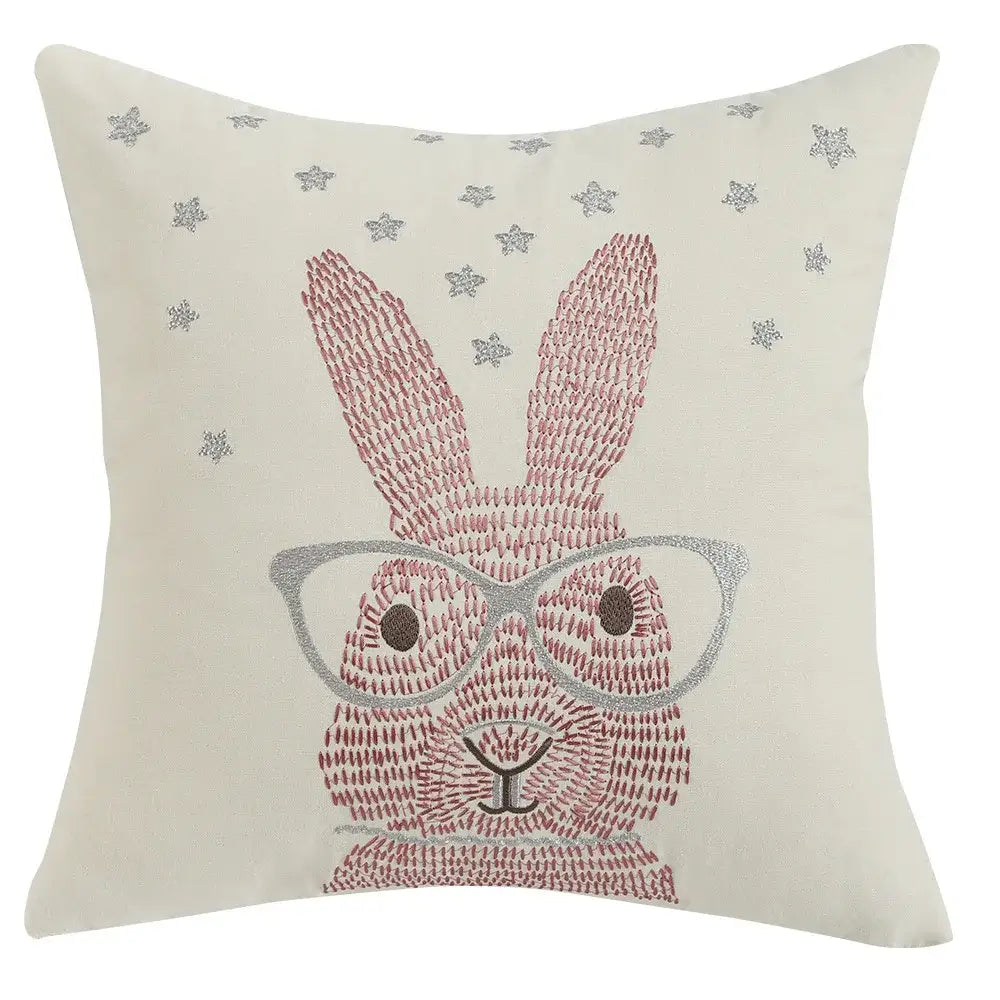 Pink & white floral embroidered bunny cushion cover living room decor