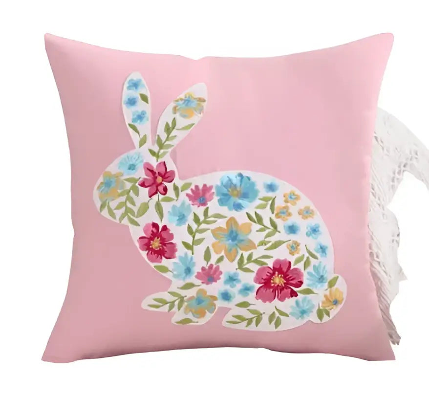 Pink & white floral embroidered bunny cushion cover living room decor