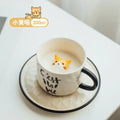 Playful white & black cat claw ceramic cup kitchen mug with figurine