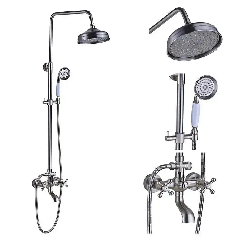 Polished chrome rainfall shower faucet set with handheld for bathroom