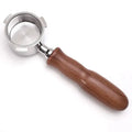 Polished wood and stainless steel coffee bottomless portafilter kitchen handle