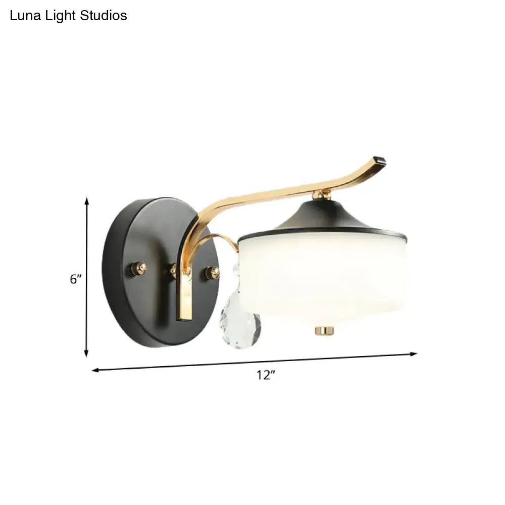 Post modern black & gold wall sconce bedroom opal glass light