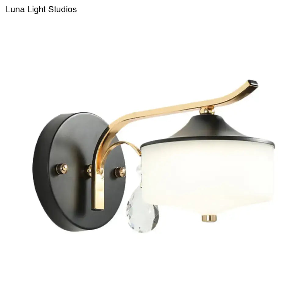 Post modern black & gold wall sconce bedroom opal glass light