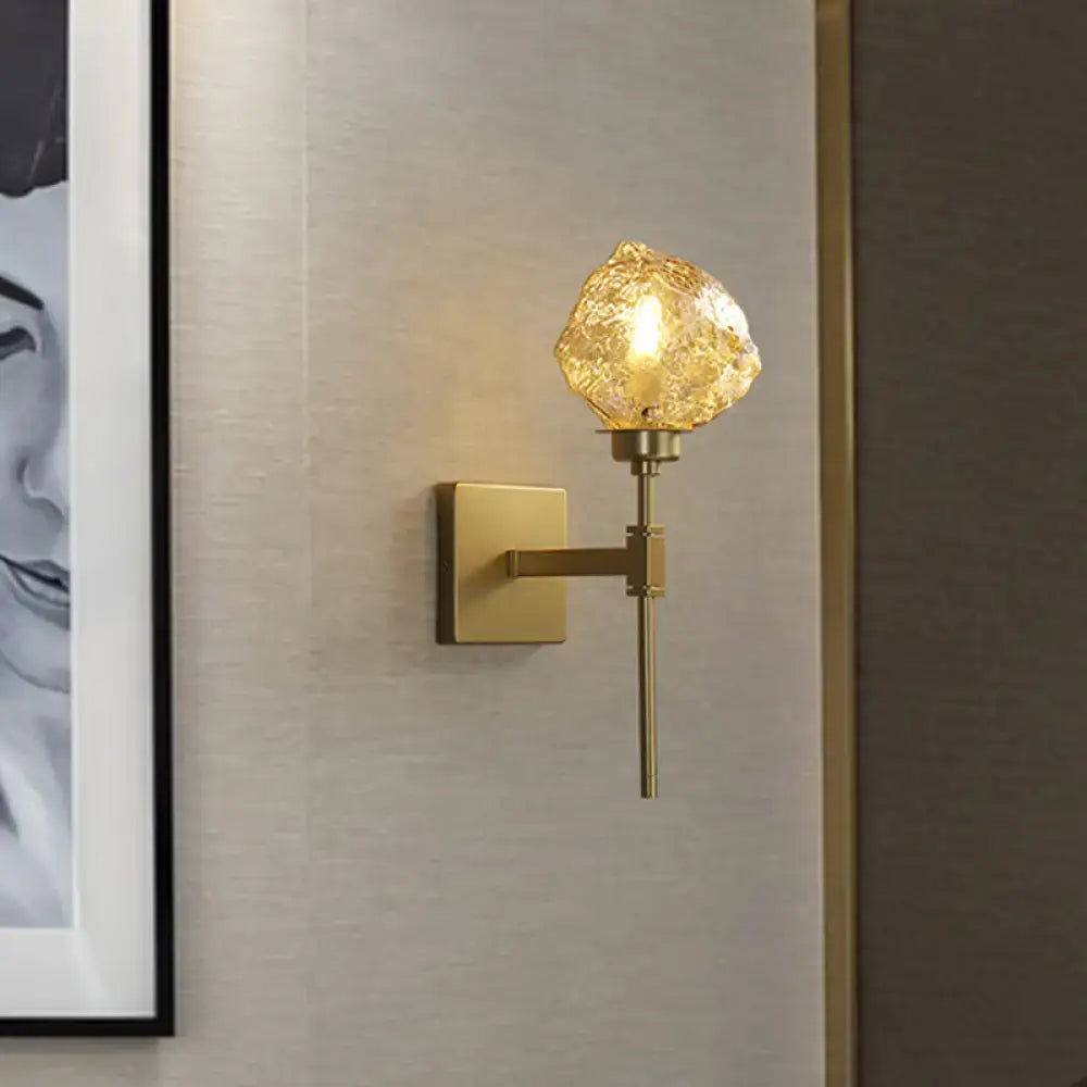 Post modern brass and amber glass wall light sconce living room