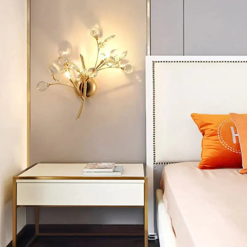 Post modern luxury gold crystal branch wall sconce bedroom light