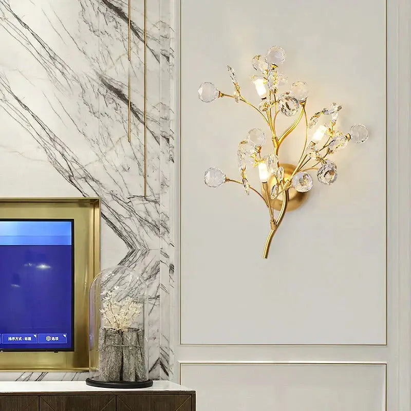 Post modern luxury gold crystal branch wall sconce bedroom light