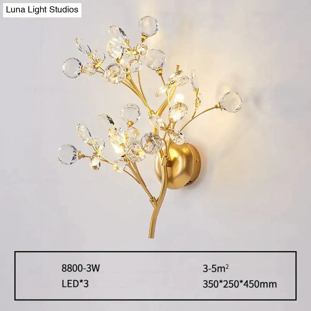 Post modern luxury gold crystal branch wall sconce bedroom light