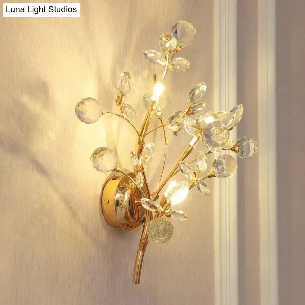 Post modern luxury gold crystal branch wall sconce bedroom light