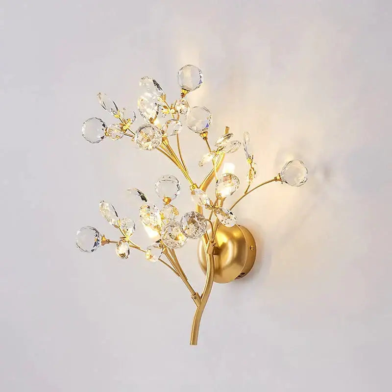 Post modern luxury gold crystal branch wall sconce bedroom light