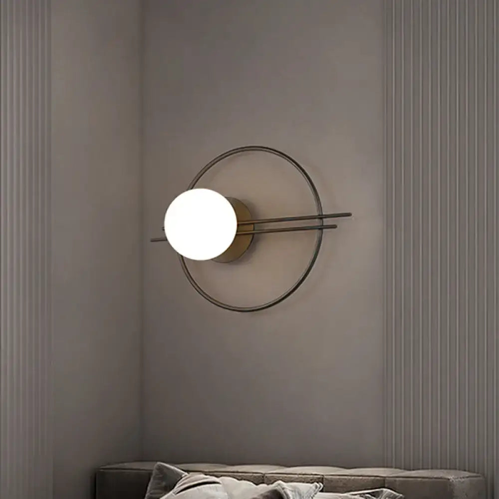 Postmodern black & brass sconce light with white glass bedroom lamp