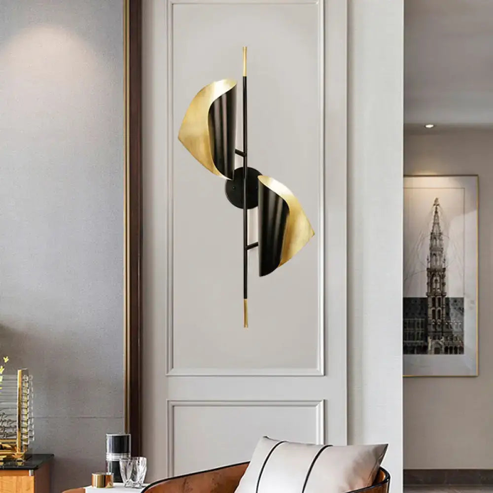 Postmodern black & gold metal sheet sconce wall light for stairway