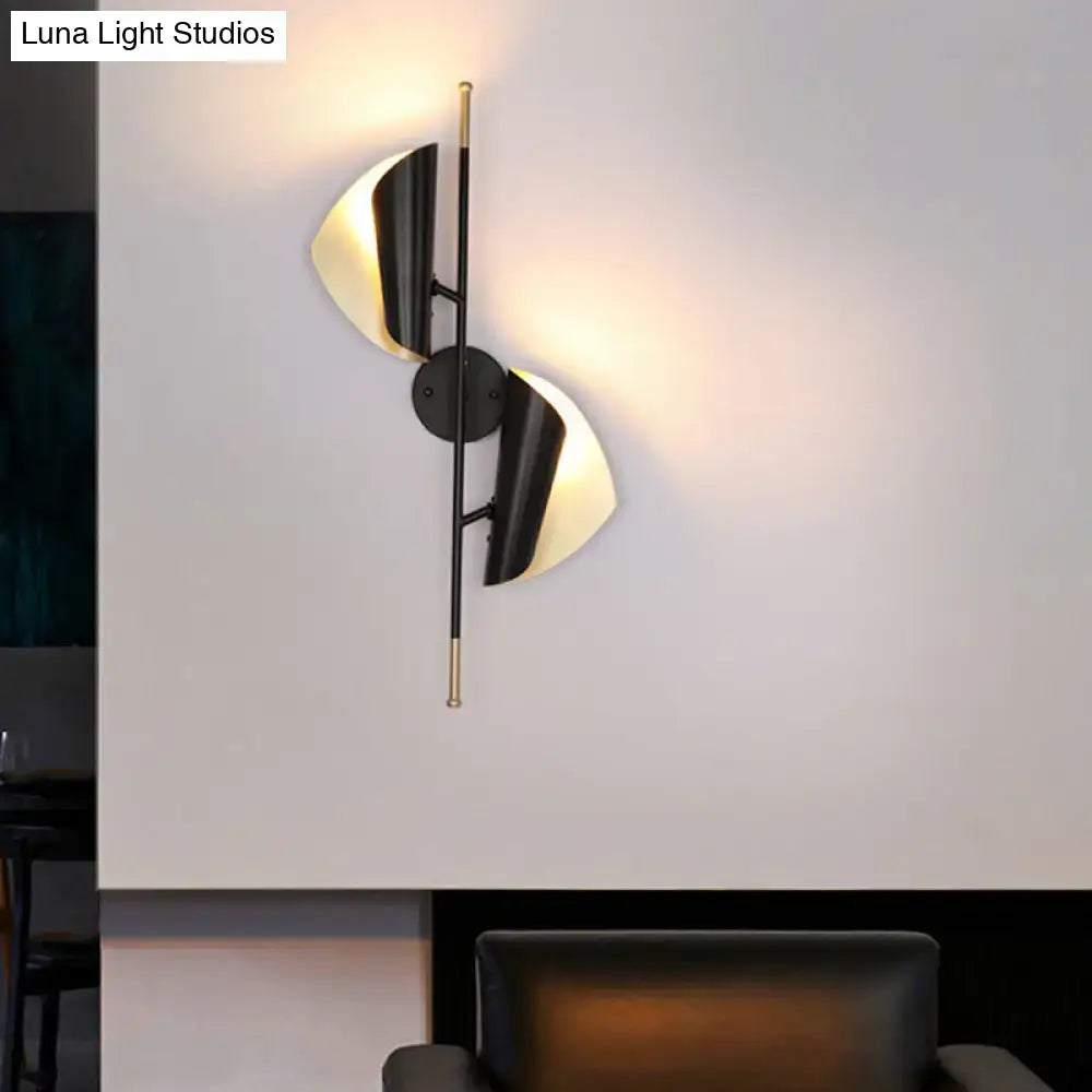 Postmodern black & gold ribbed leaf wall light for staircase