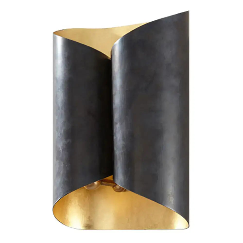 Postmodern black & gold roll metal wall lamp stairwell sconce