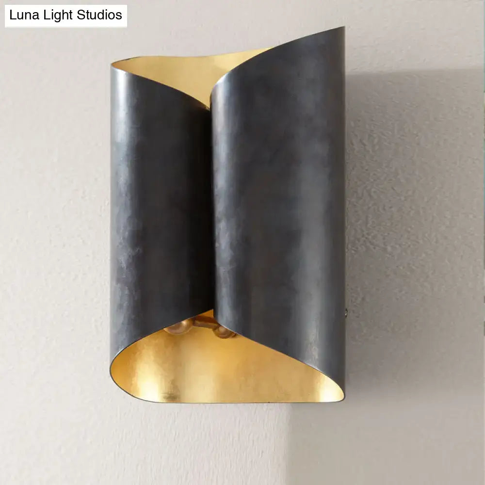 Postmodern black & gold roll metal wall lamp stairwell sconce