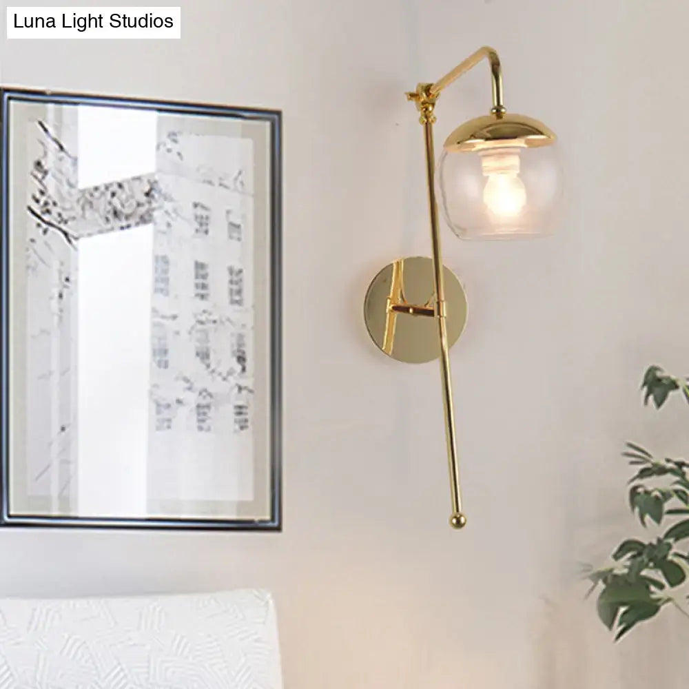Postmodern black & gold swing arm wall sconce with clear glass bedroom light