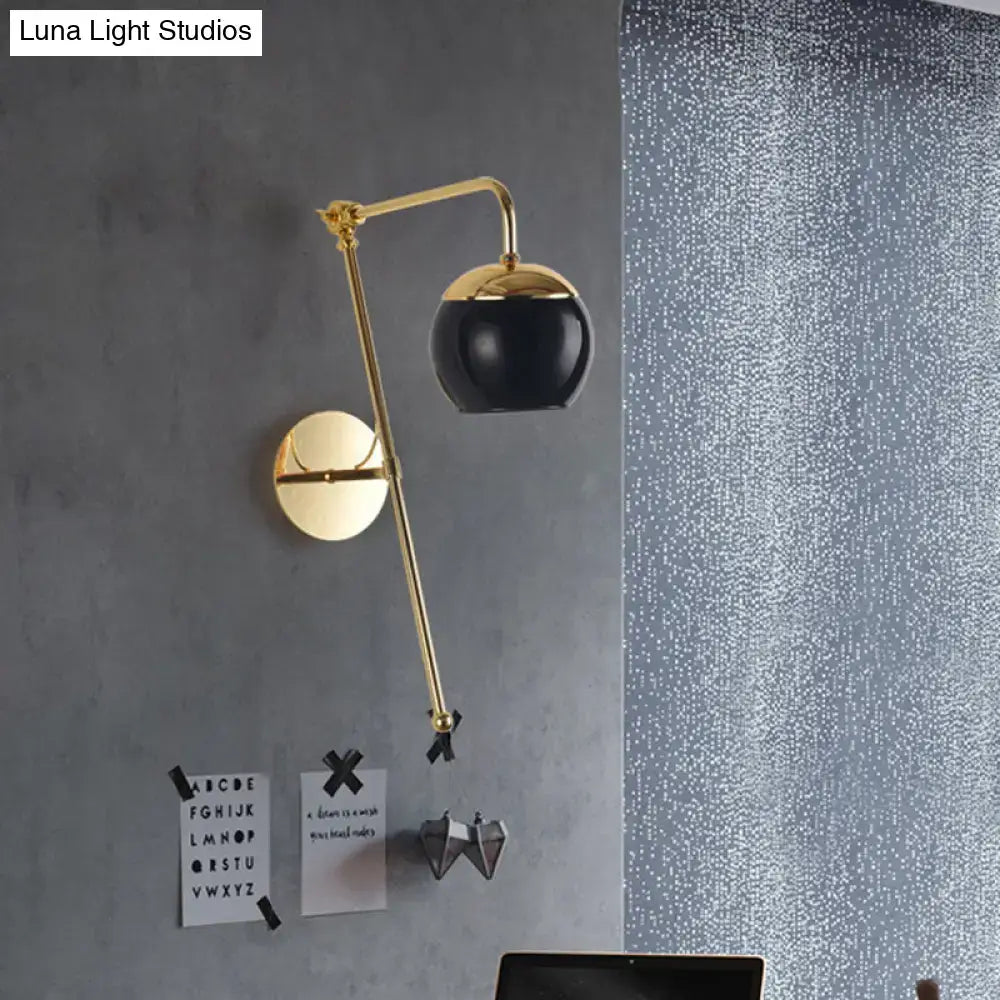 Postmodern black & gold swing arm wall sconce with clear glass bedroom light