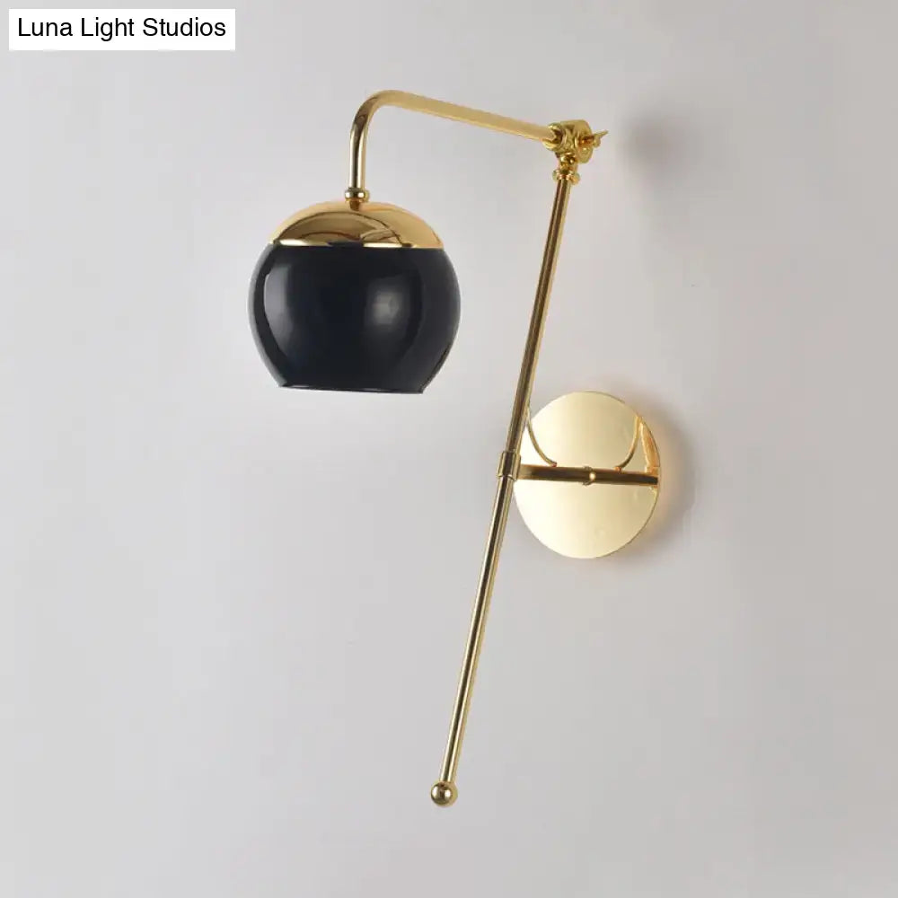 Postmodern black & gold swing arm wall sconce with clear glass bedroom light