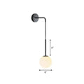Postmodern black metal wall lamp with spherical frosted glass globe for bedroom lighting and decor