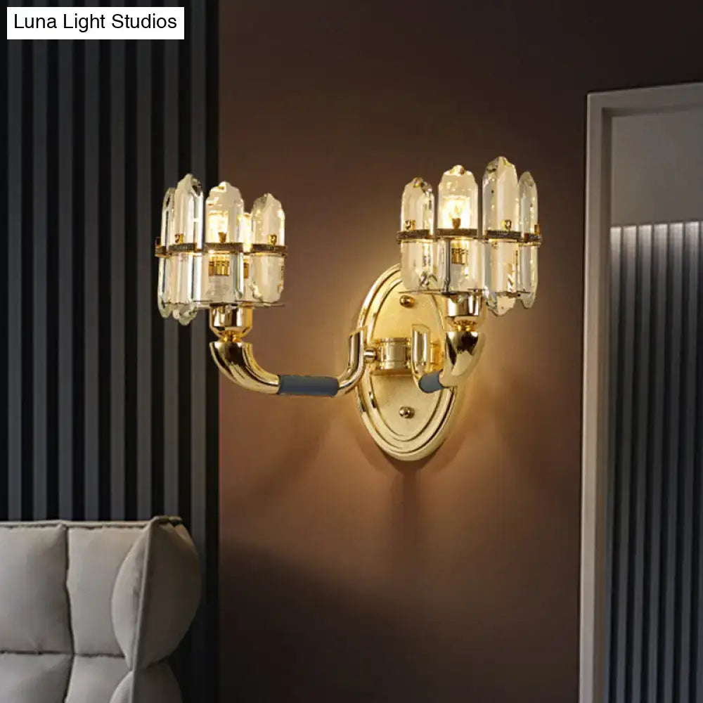 Postmodern blue & gold crystal wall mount lamp bedroom sconce