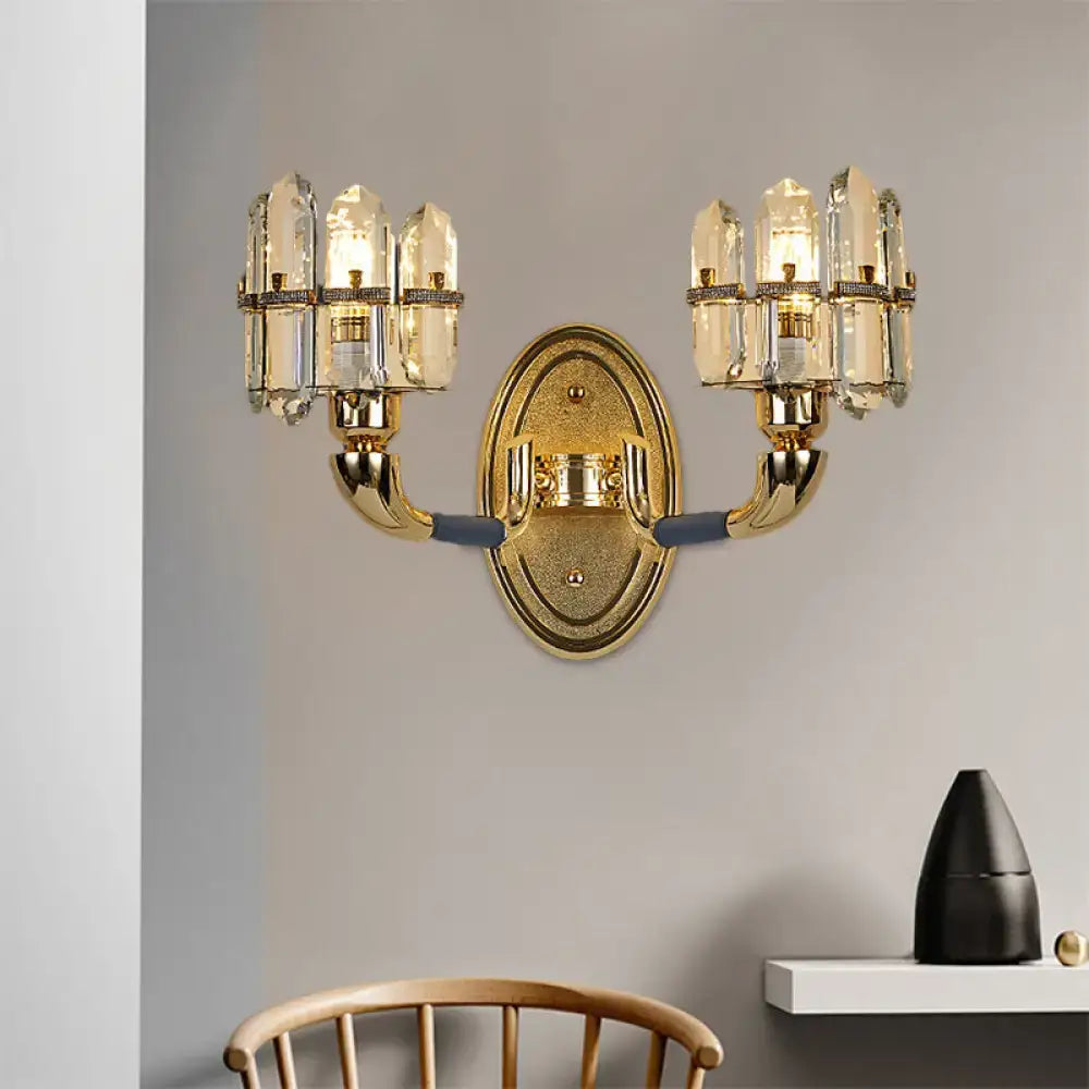 Postmodern blue & gold crystal wall mount lamp bedroom sconce